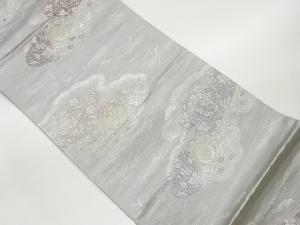 雲取りに花唐草・菱・松葉・鳥模様織出し袋帯